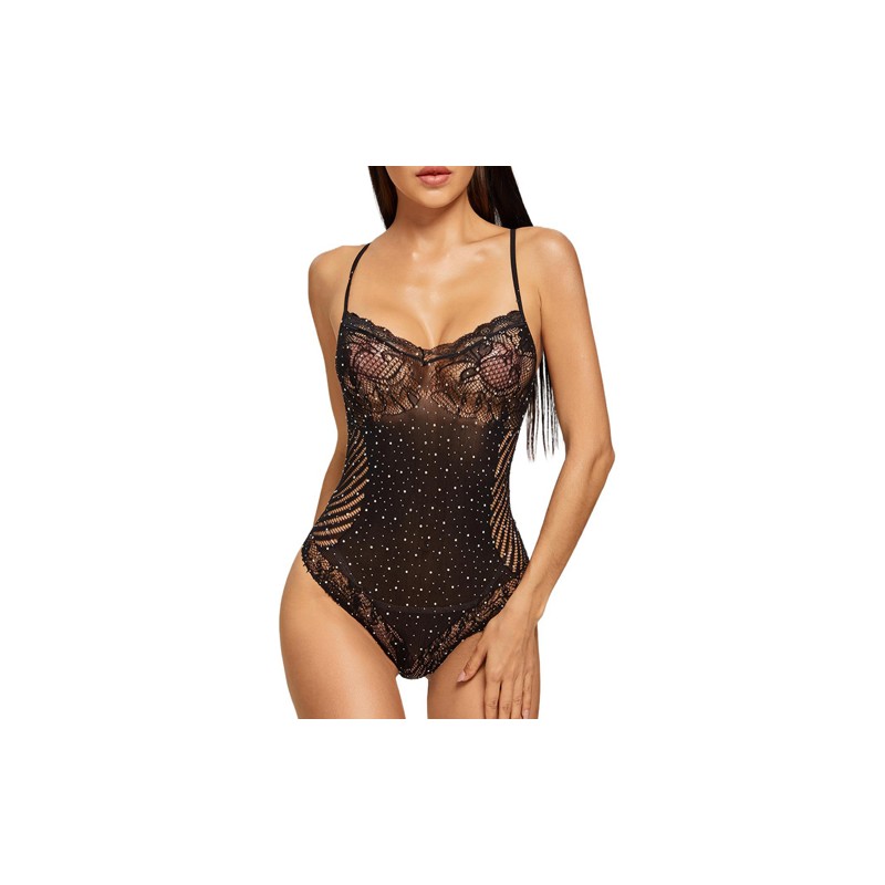 Hot Selling Lace Rhinestone Strappy One Piece Suit