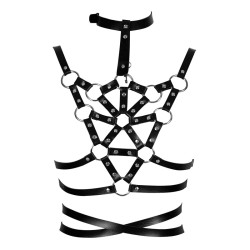 Front Bondage Leather Vest With Collar Waist Belt