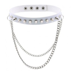 Rivet Spiked Leather Collar With Chain