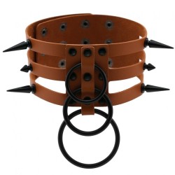 Three-row Black-ring Rivet Spiked Collar
