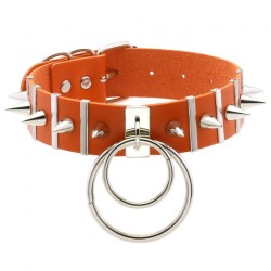 Spiked Rivet Double Ring Pendant Collar