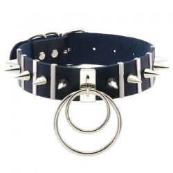 Spiked Rivet Double Ring Pendant Collar