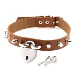 Studded Heart Lock Pendant Collar