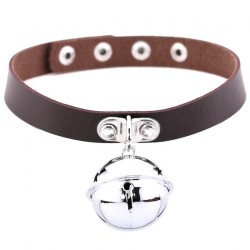 Leather Silver Bell Pendant Collar