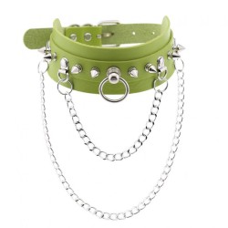 PU Leather Silver Nail Collar With Chain